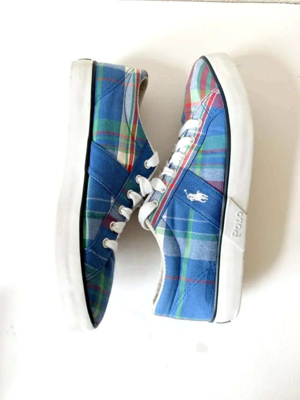 Polo Ralph Lauren Gillian Sneakers Womens Size 7 Madras Plaid Low Top Preppy